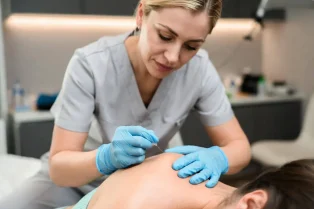 Dry needling behandeling gericht op vermindering van spierspanning en pijn.